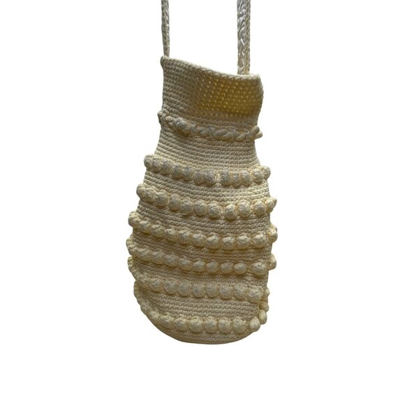 Handmade Women’s Cream White Cotton Crochet With Textured Bobble Shoulder Bag - Picture 3 of 10